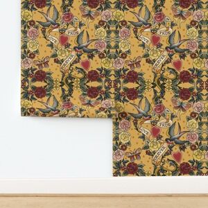 Spoonflower Felicity Jane True Love Tatoo Rockability Window Curtin Single Panel